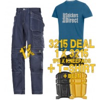 Snickers 3215 Trousers Plus SD T-Shirt & 1 x 9110 Knee Pads, PTD Belt