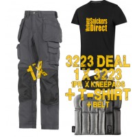 Snickers 3223 New Floor Layers Workwear Trousers x 1 Plus 9118 Knee Pads, Belt, T-Shirt